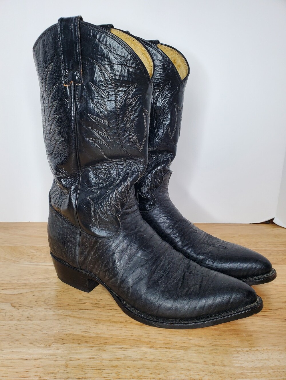 Justin Boots Mens 9D Black Leather Cowboy Western Boots Style 2004